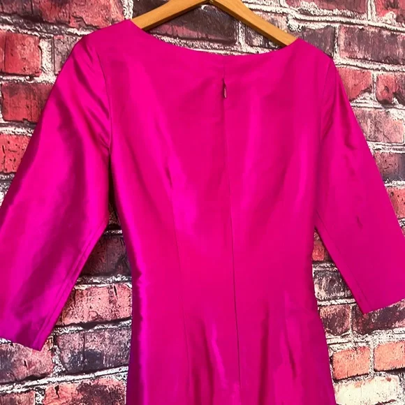 Bright Fuchsia Midi Dress with Navy Tie Waist - Picture 10 of 11